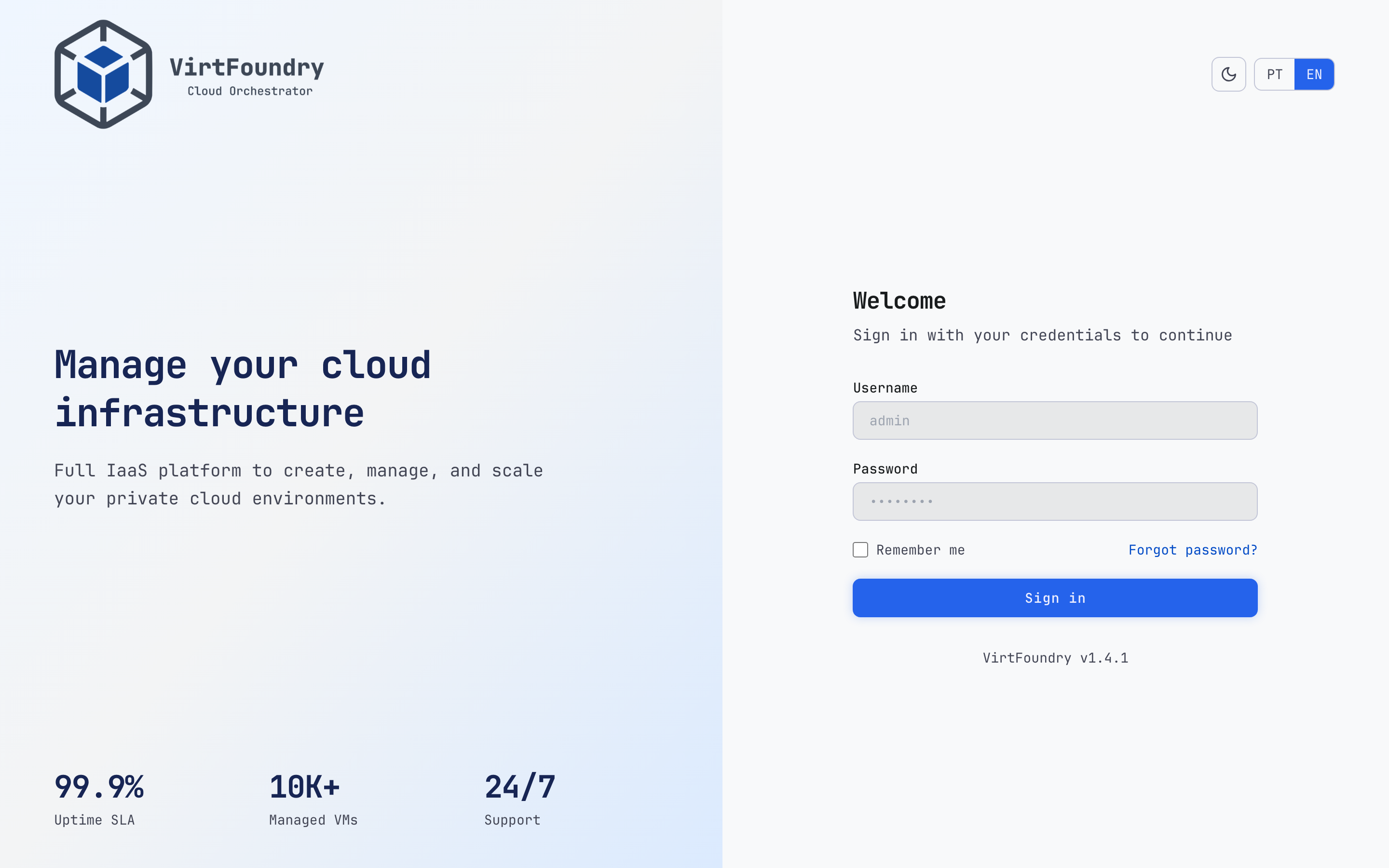 VirtFoundry login