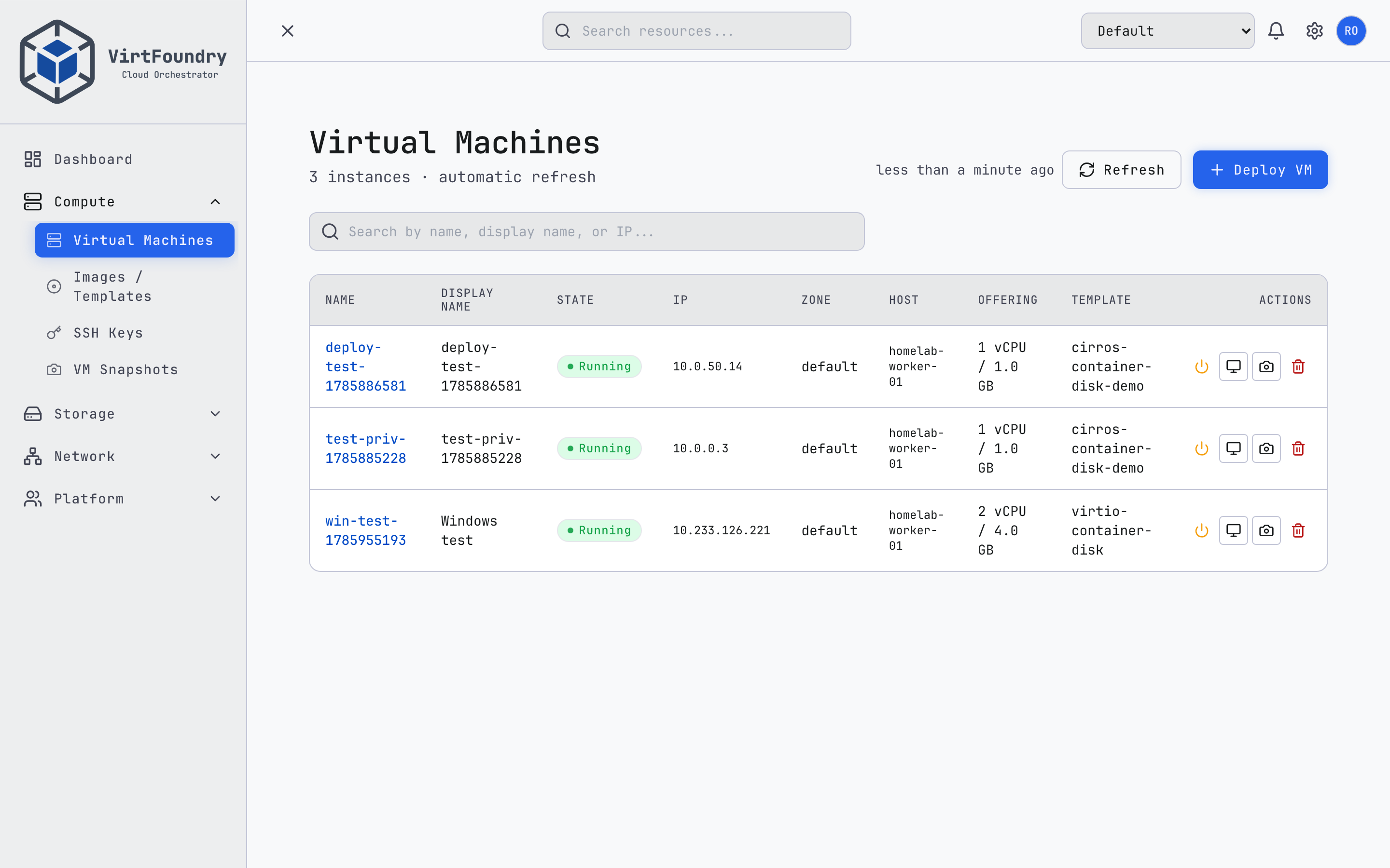 VirtFoundry virtual machines