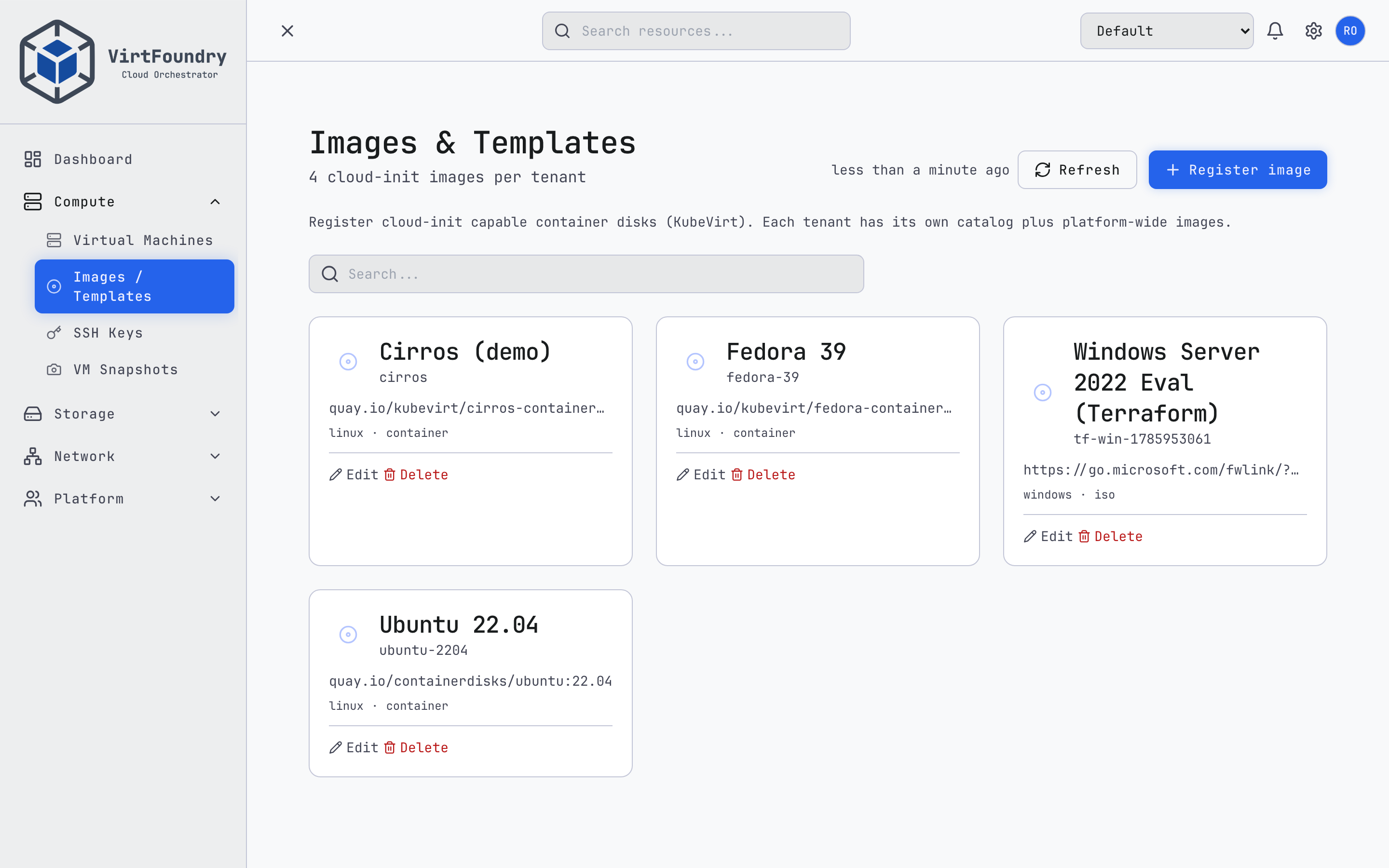 VirtFoundry images and templates