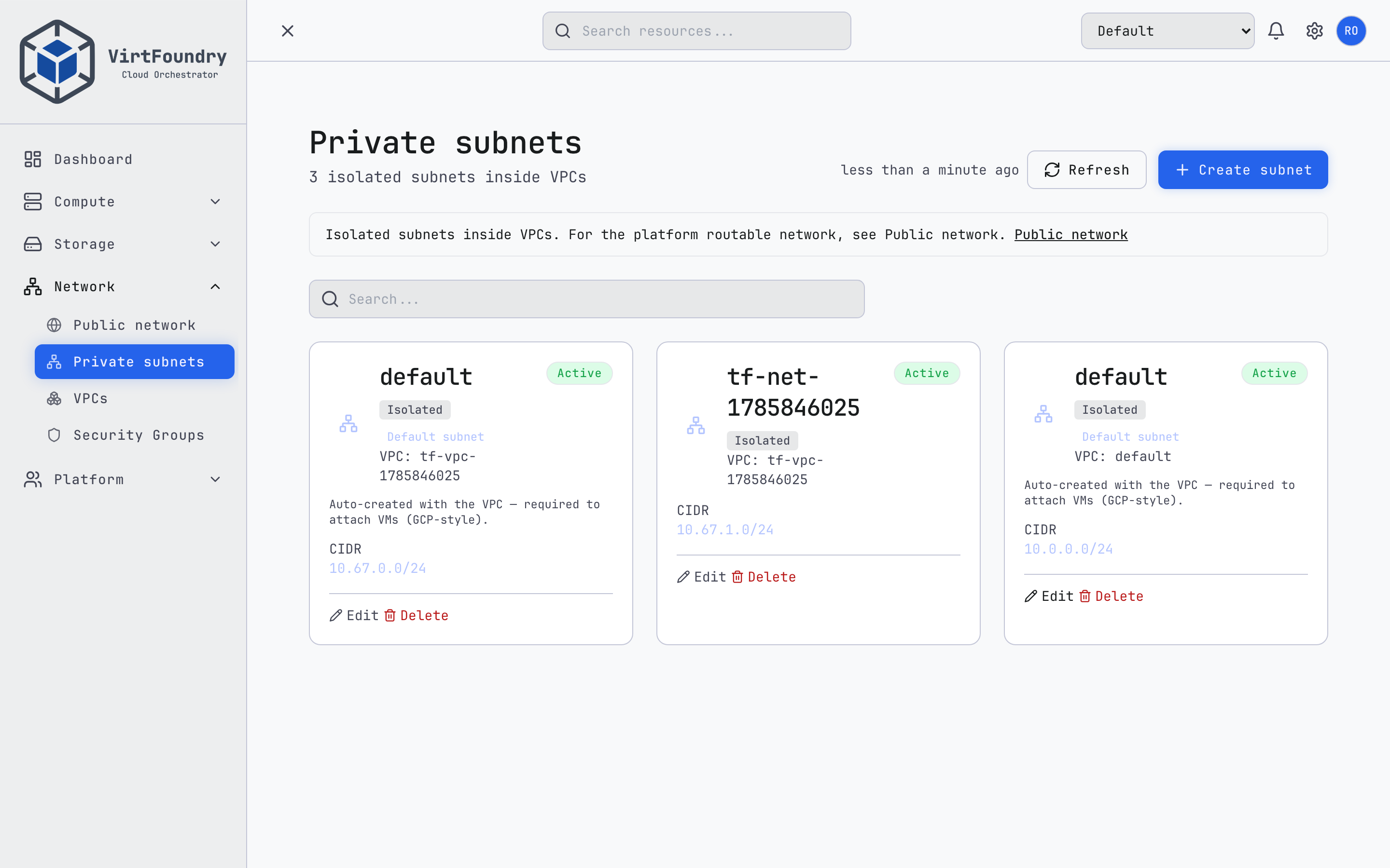 VirtFoundry networks