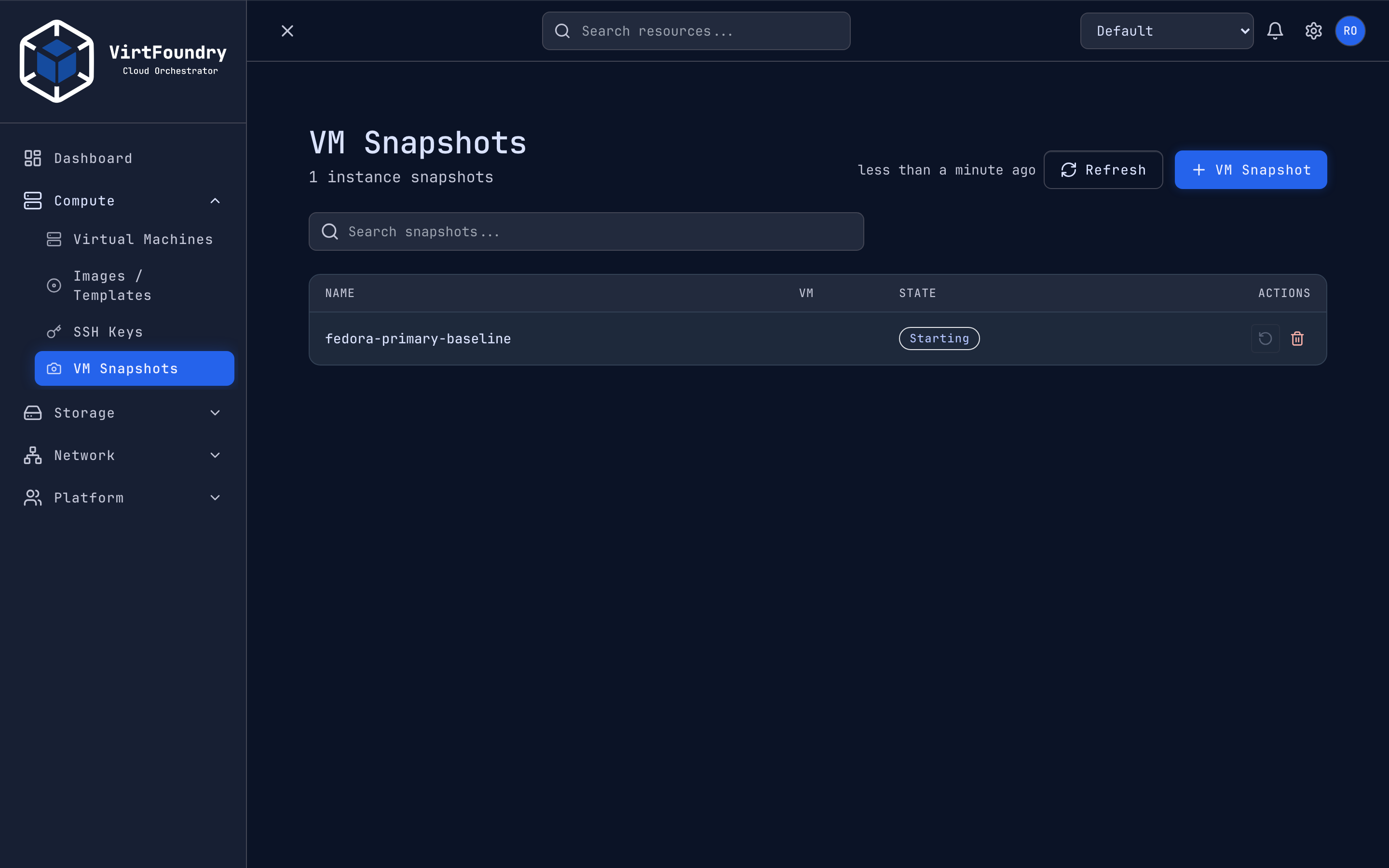 VirtFoundry VM snapshots